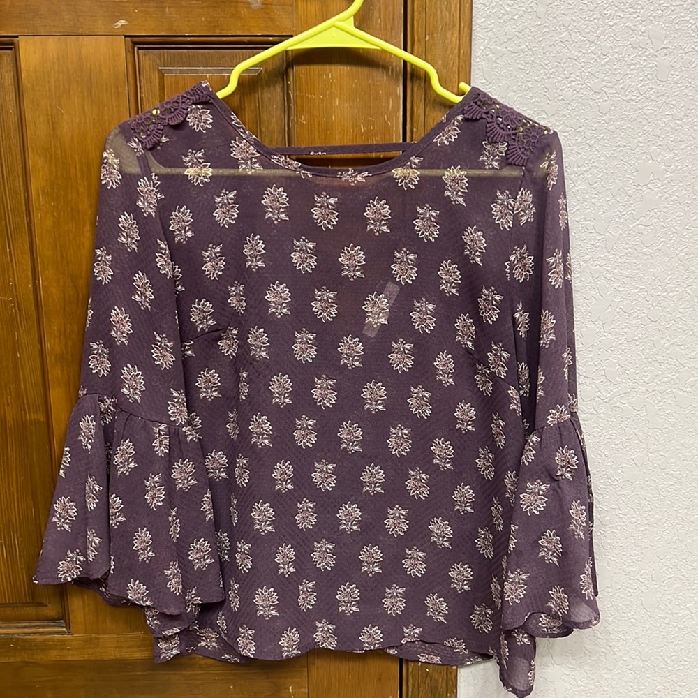 Rewind sheer purple open-back lacy blouse
